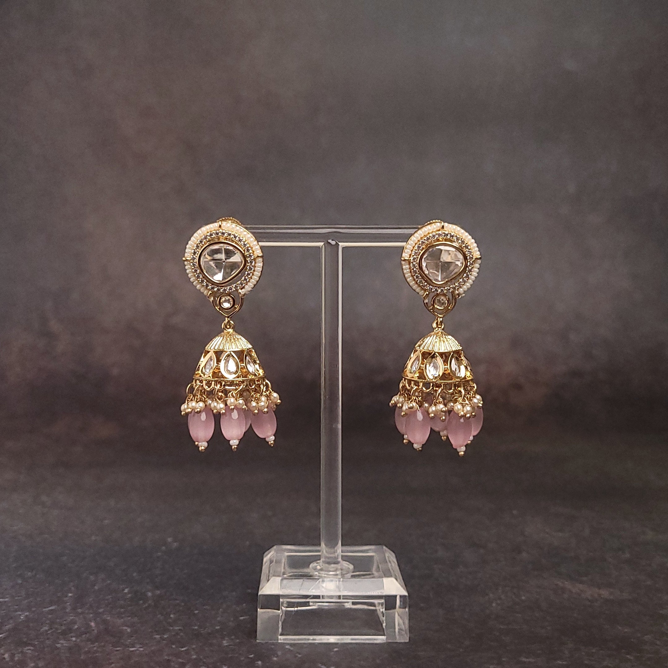 Gold And Pearl Jhumka Earrings - Traditional Imitation Jewelry Online.