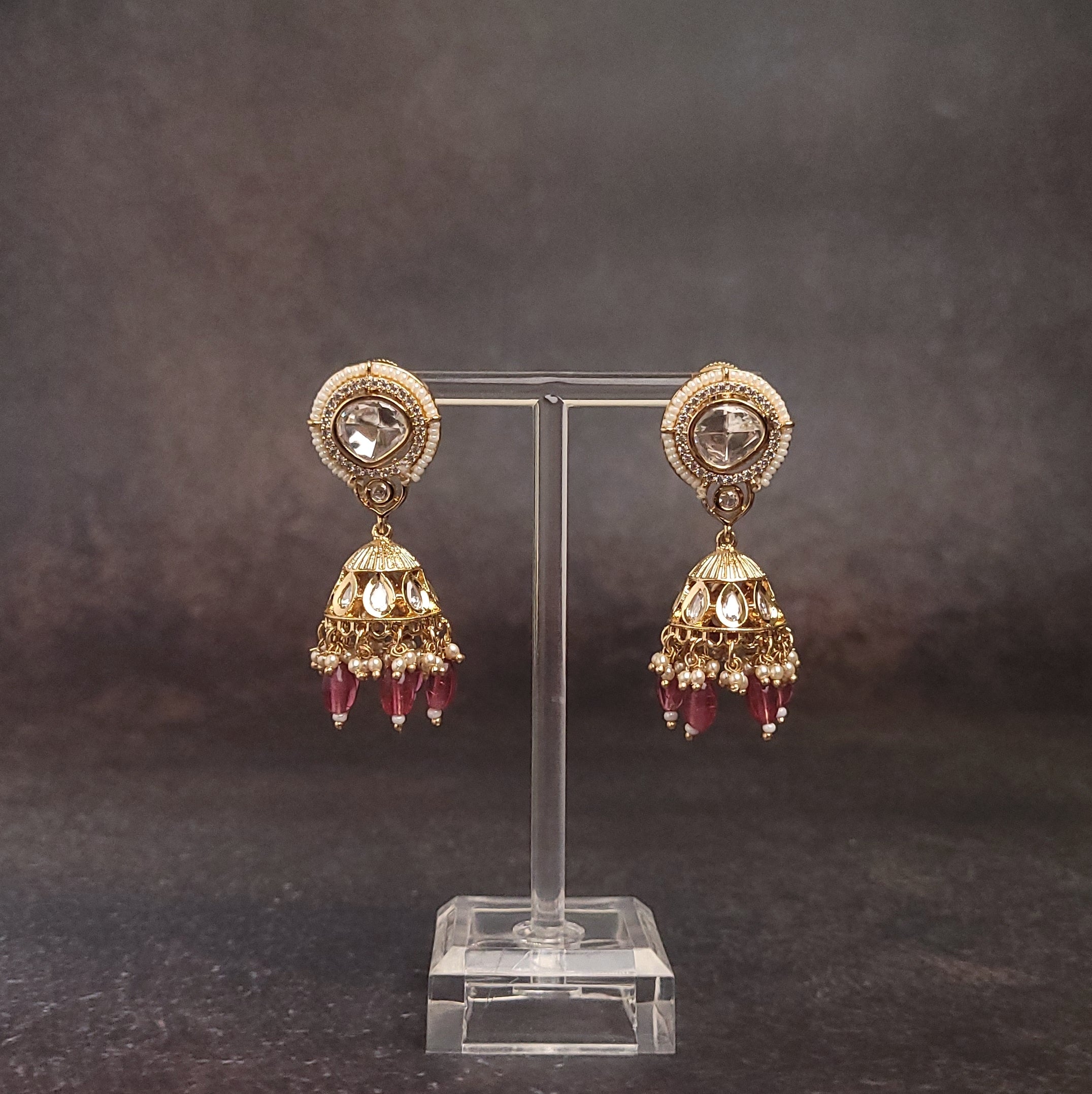 Gold And Pearl Jhumka Earrings - Traditional Imitation Jewelry Online.