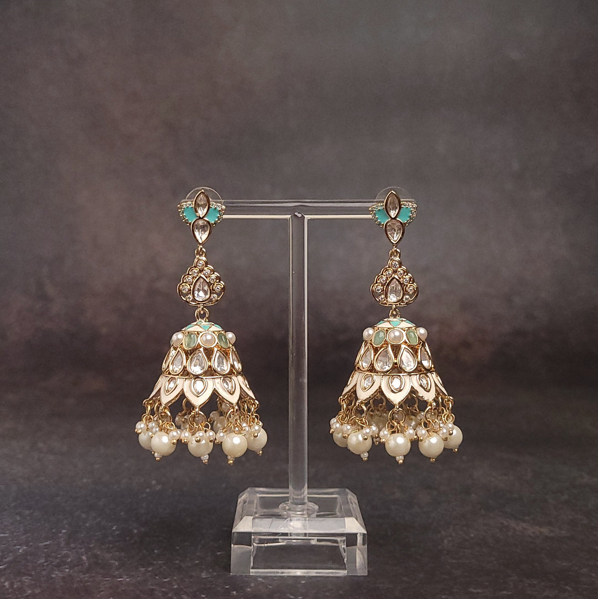 Gold Jhumka with Pearl - Elegant Gold-Finish - For Festivals