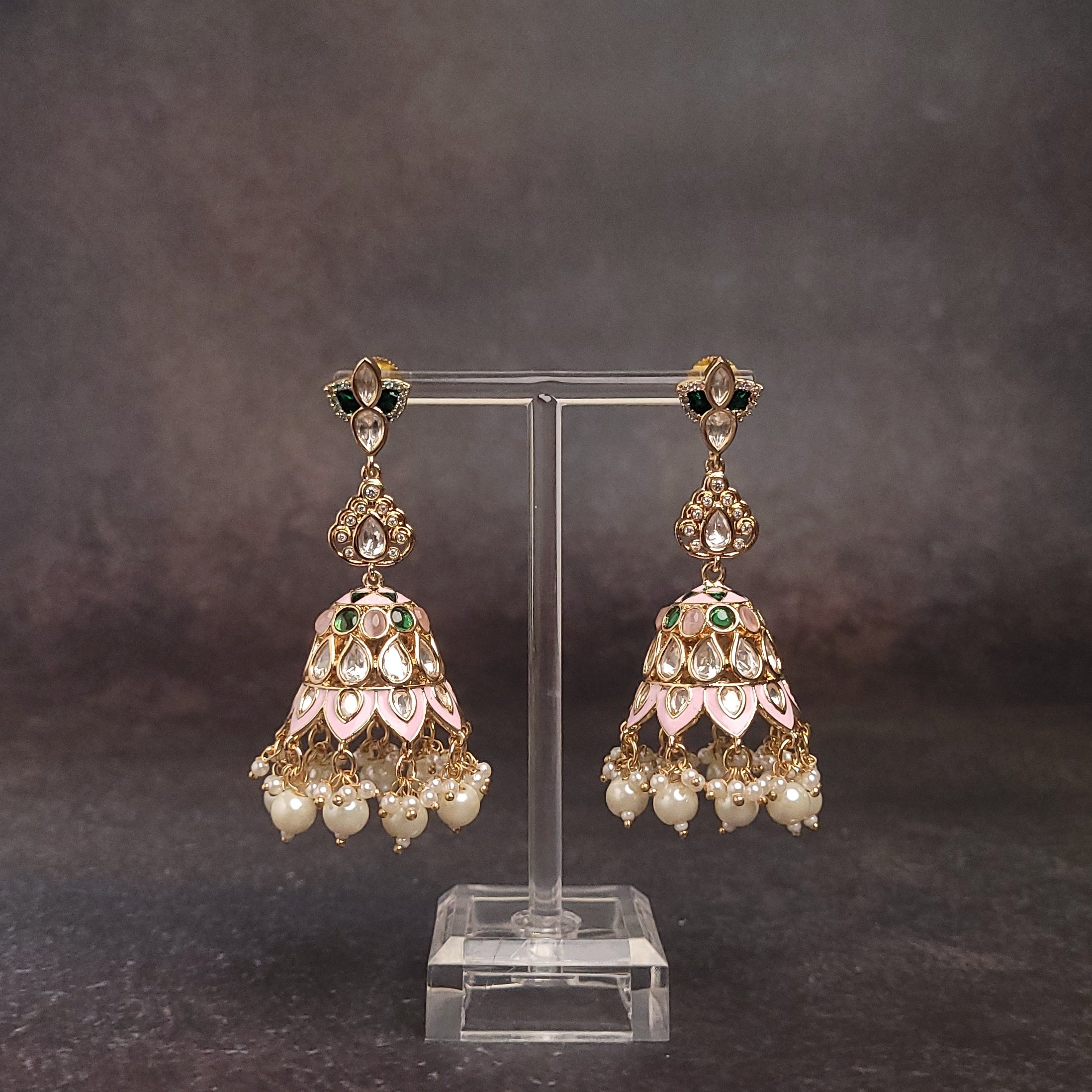 Gold Jhumka with Pearl - Elegant Gold-Finish - For Festivals