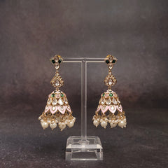 Gold Jhumka with Pearl - Elegant Gold-Finish - For Festivals