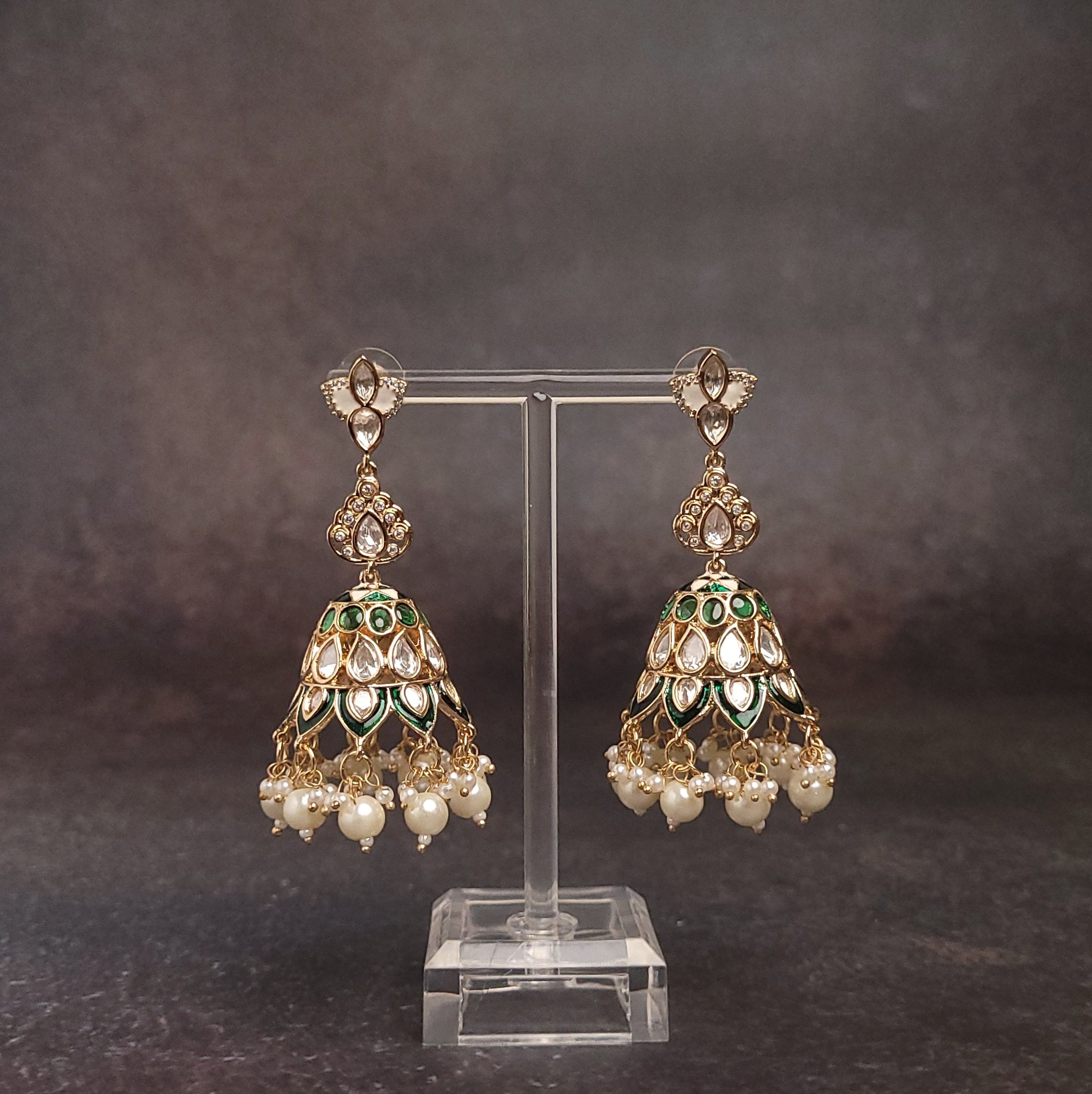 Gold Jhumka with Pearl - Elegant Gold-Finish - For Festivals