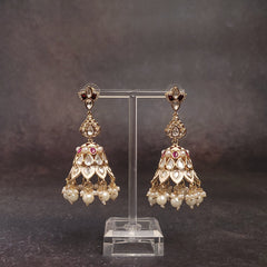 Gold Jhumka with Pearl - Elegant Gold-Finish - For Festivals