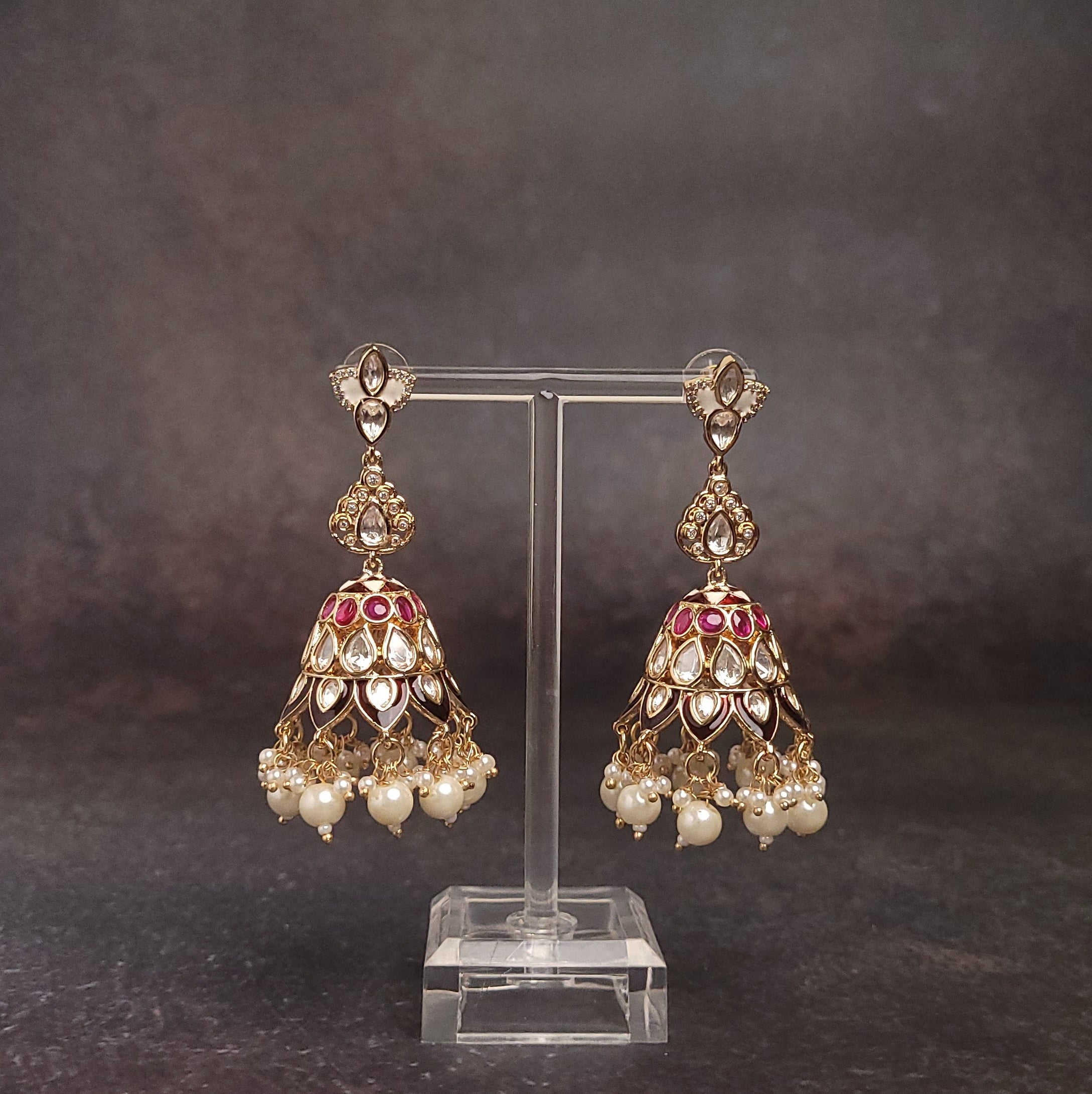 Gold Jhumka with Pearl - Elegant Gold-Finish - For Festivals