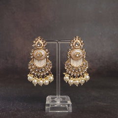 Gold Stone Jhumka Earring - Stylish Gold-Finish - Wedding-Ready