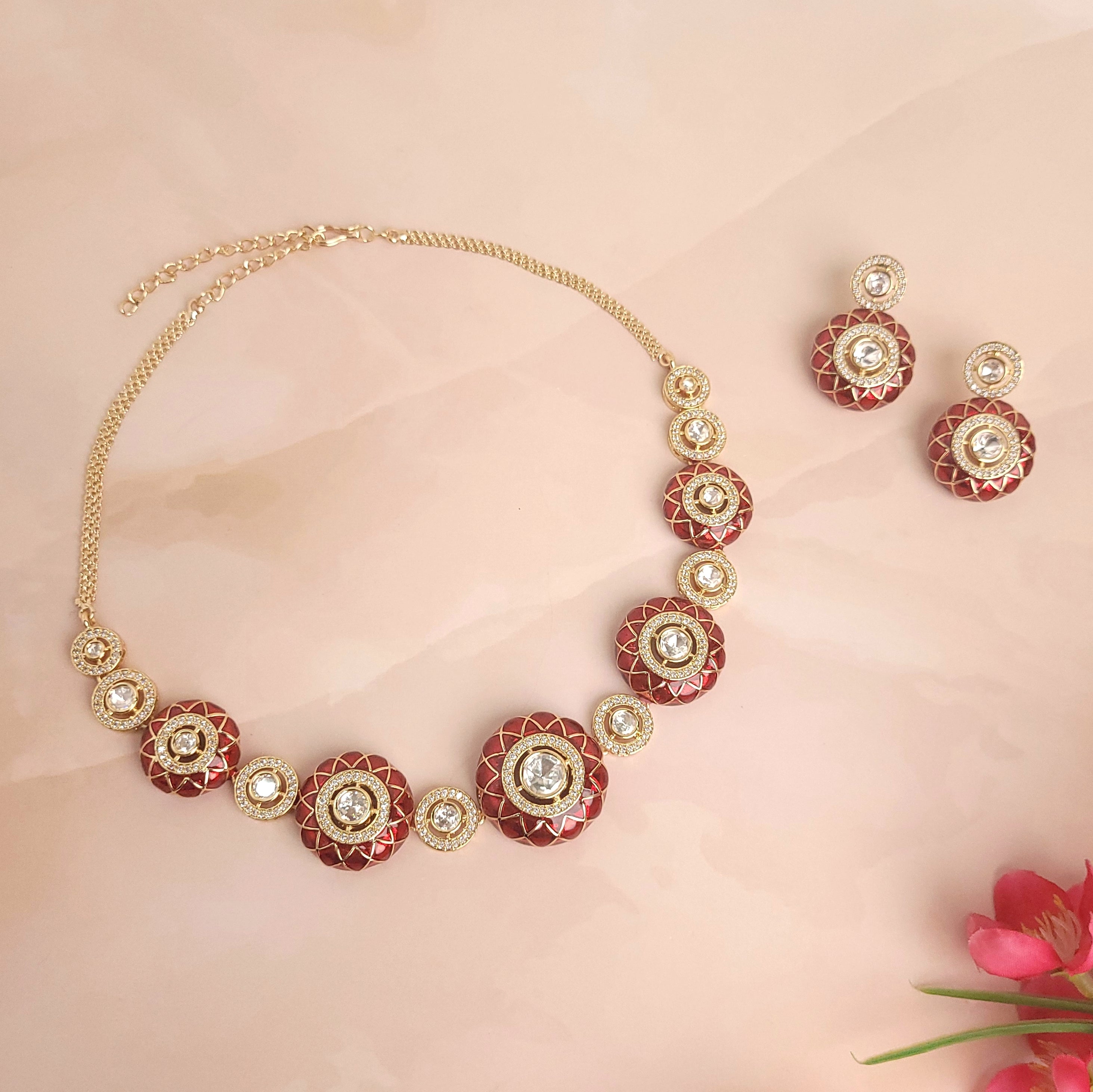 Red Kundan Jewellery Set - Stunning Bridal Look - Ideal for Weddings