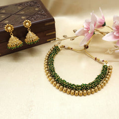 Cluster Necklace Set/Indian Jewelry Set/Jhumki Earrings Necklace Set/Gold/Pearl/Green/Red Necklace Set - Polki Bliss