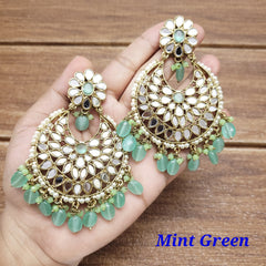 Mirror Chandbali Earrings/Kundan Earrings/Kundan Chandbali/Drop Earrings/Wedding Earrings - Polki Bliss