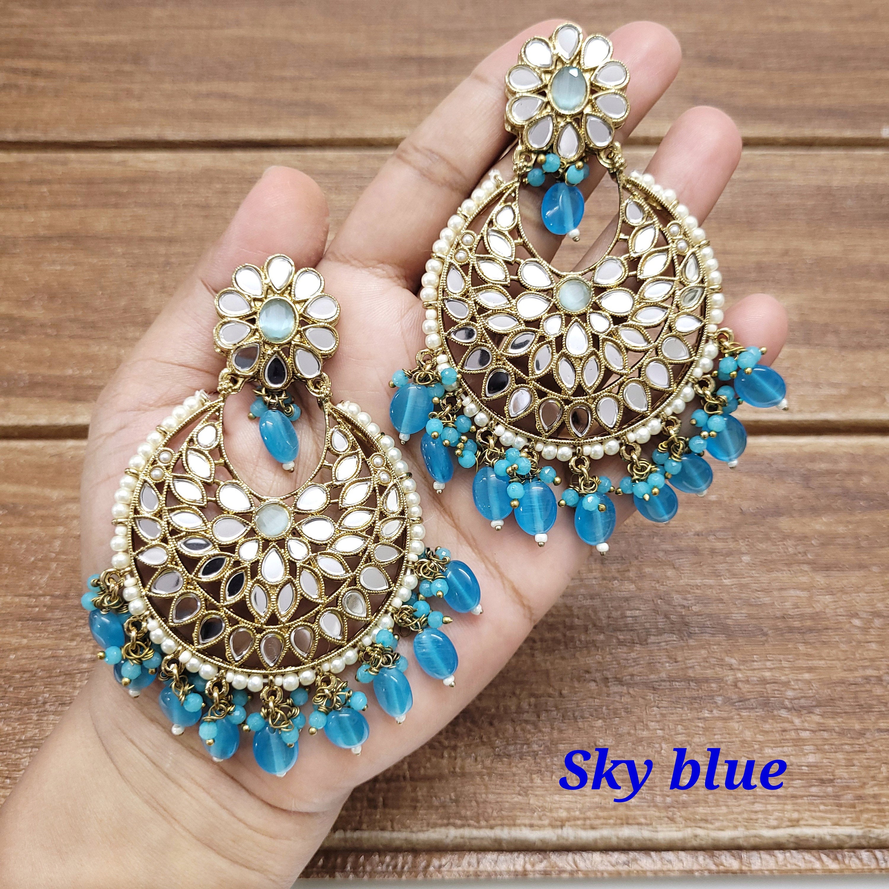 Mirror Chandbali Earrings/Kundan Earrings/Kundan Chandbali/Drop Earrings/Wedding Earrings - Polki Bliss