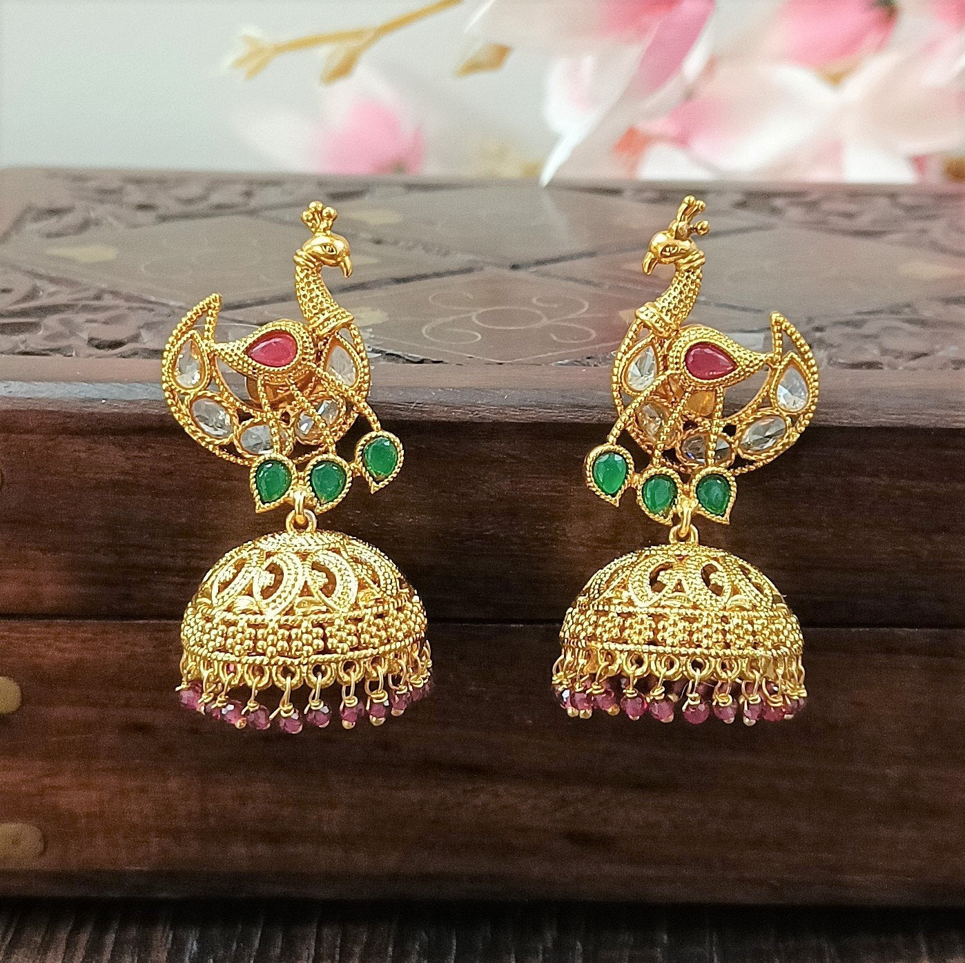 Indian CZ Jhumki/Gold Plated Polki Jhumki/Stone Jhumki/Indian Jewelry/Punjabi/Bridal Earring/Wedding Earrings - Polki Bliss