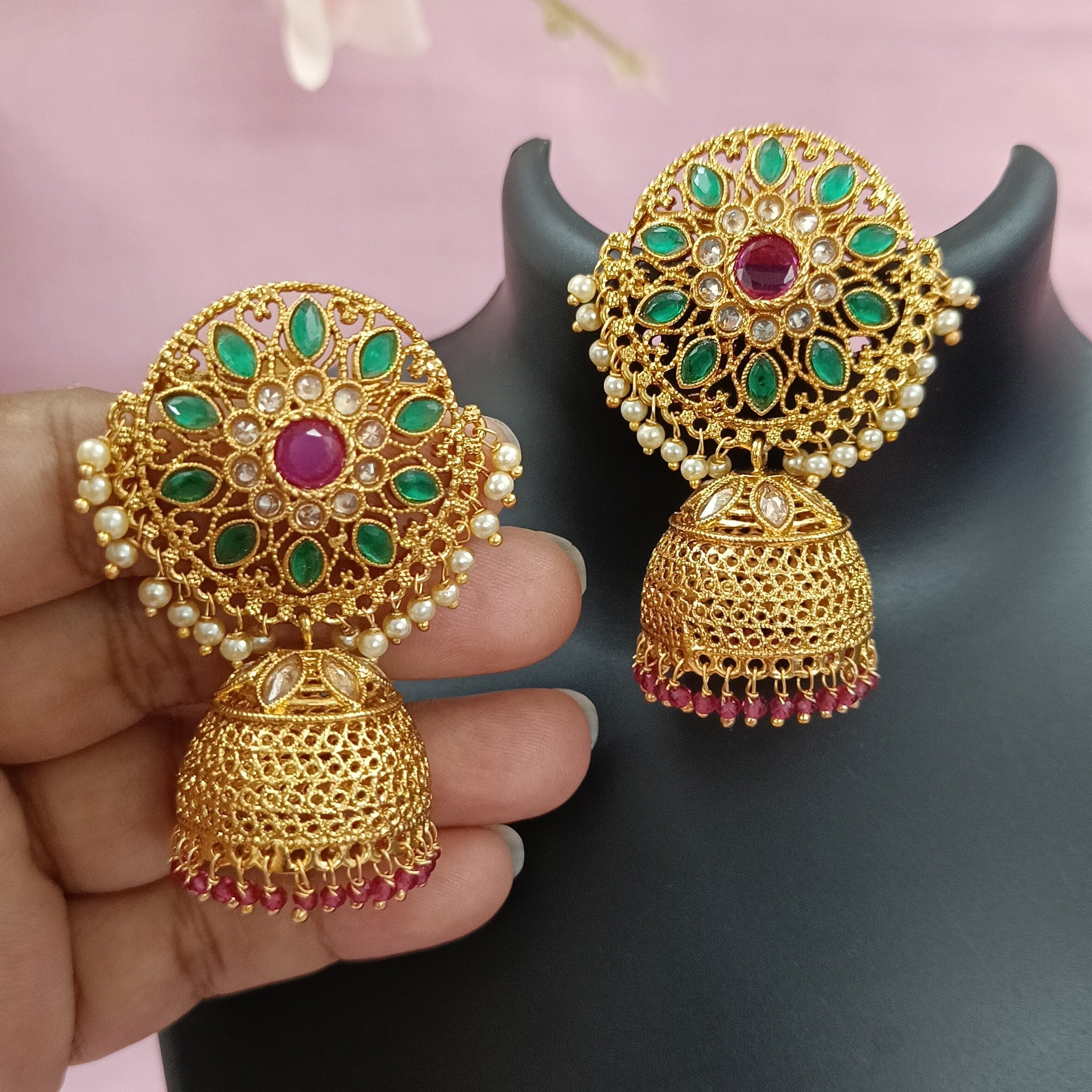 Indian CZ Jhumki/Gold Plated Polki Jhumki/Stone Jhumki/Indian Jewelry/Punjabi/Bridal Earring/Wedding Earrings - Polki Bliss