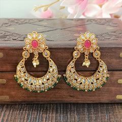 Indian CZ Earrings/Gold Plated Polki Earrings/Stone Earrings/Indian Jewelry/Punjabi/Bridal Earring/Wedding Earrings - Polki Bliss