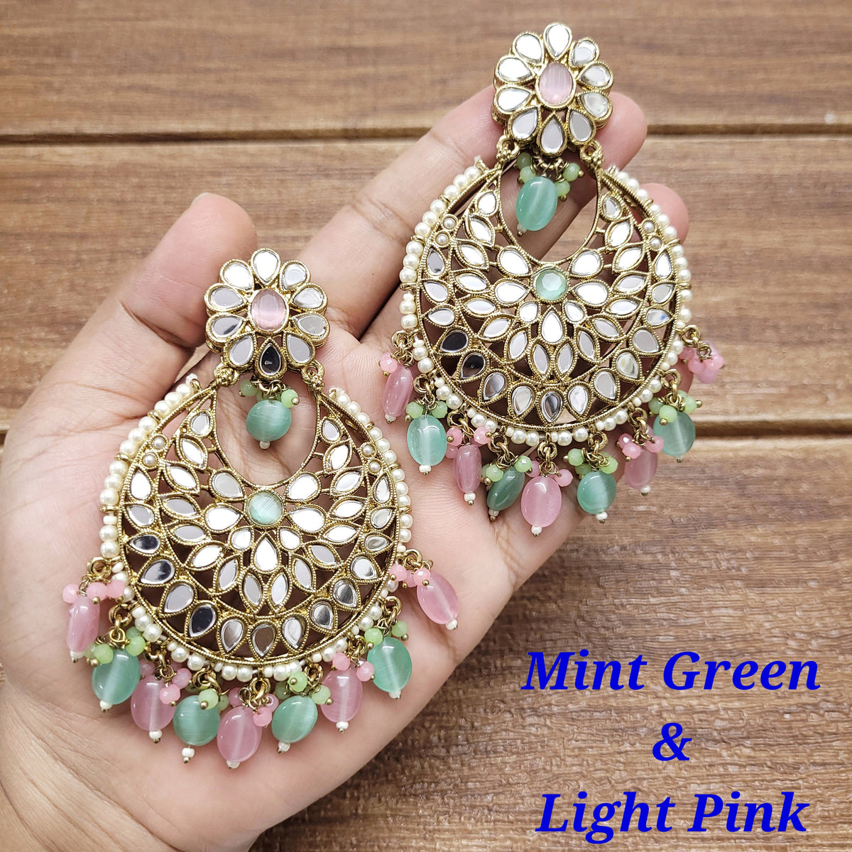 Mirror Chandbali Earrings/Kundan Earrings/Kundan Chandbali/Drop Earrings/Wedding Earrings - Polki Bliss