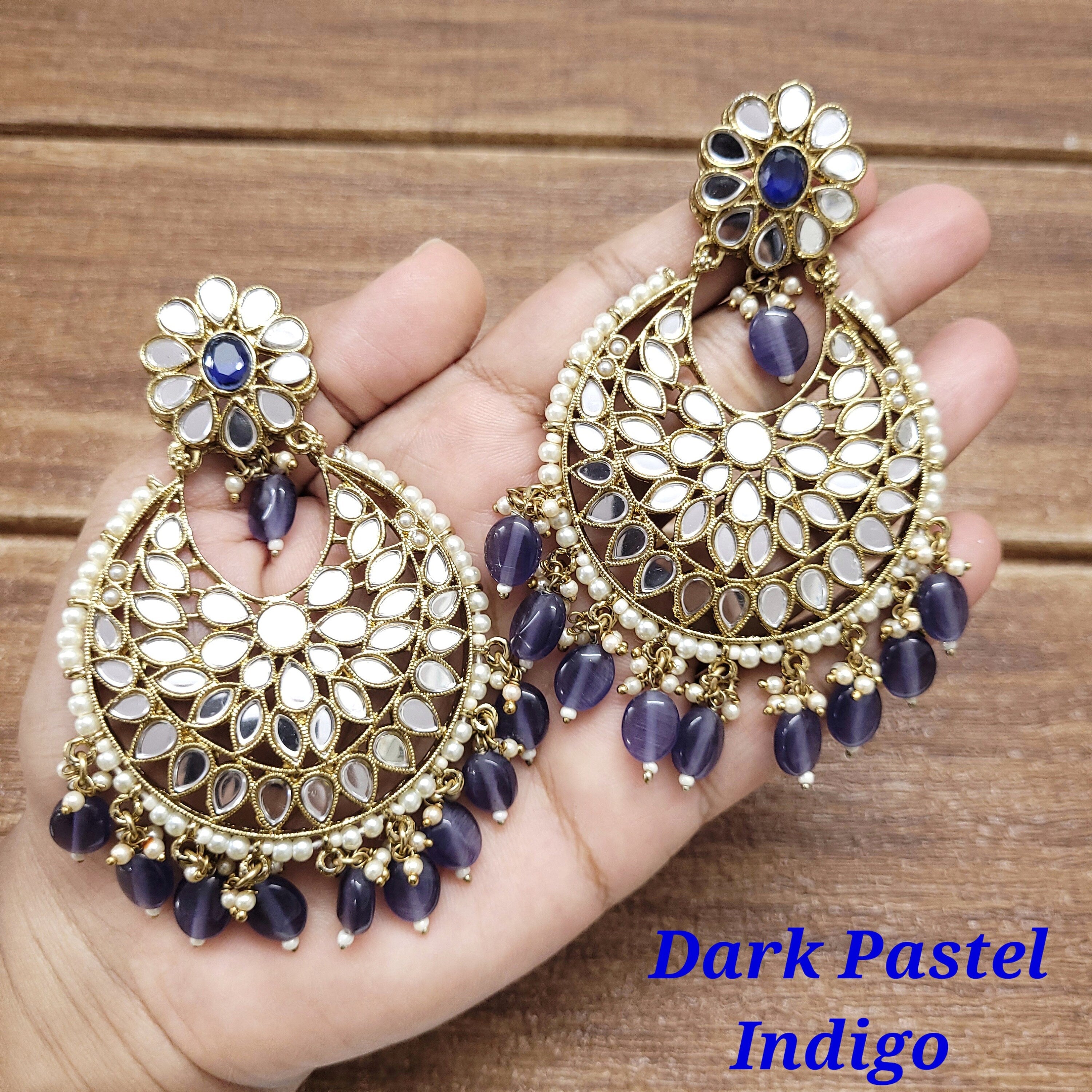 Mirror Chandbali Earrings/Kundan Earrings/Kundan Chandbali/Drop Earrings/Wedding Earrings - Polki Bliss