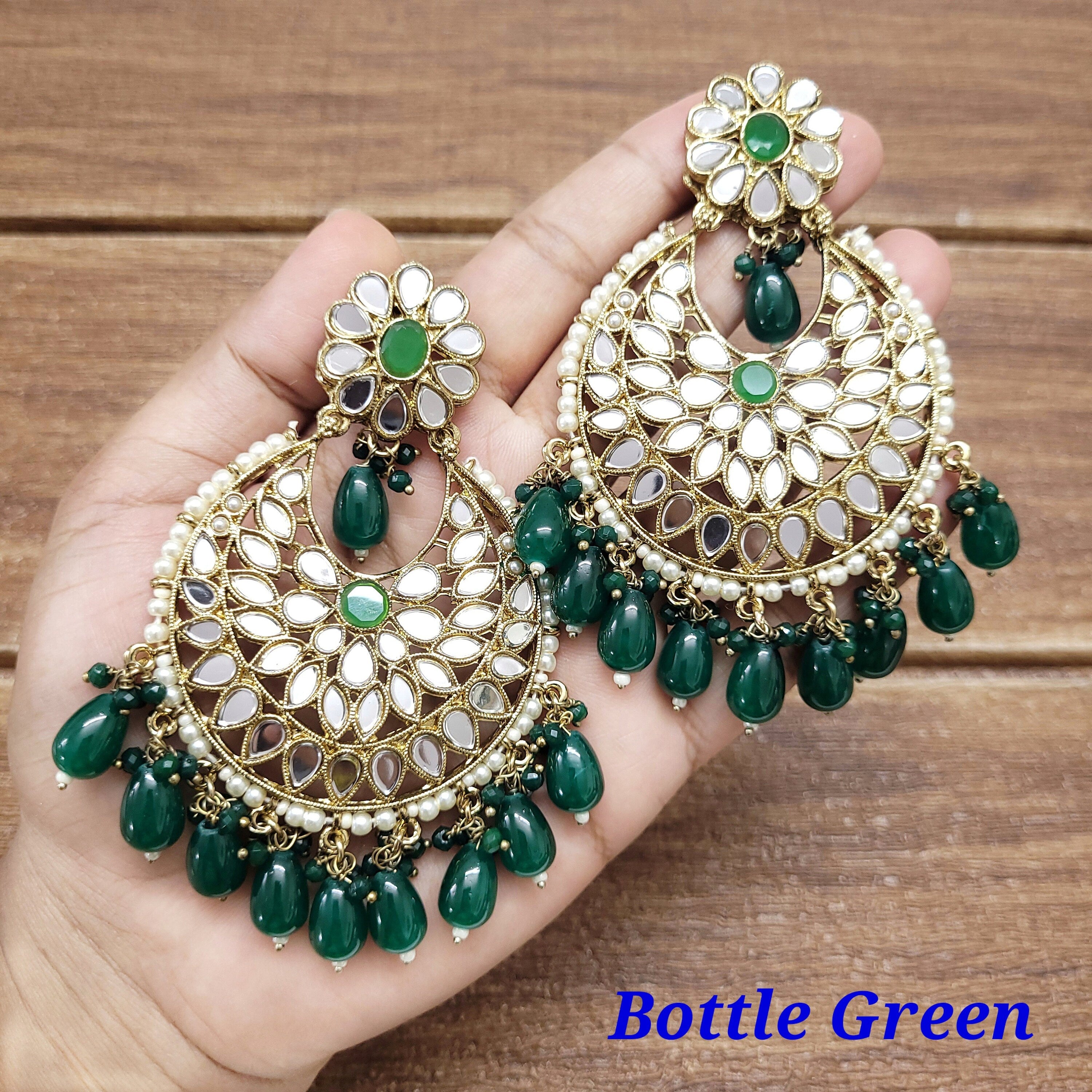 Mirror Chandbali Earrings/Kundan Earrings/Kundan Chandbali/Drop Earrings/Wedding Earrings - Polki Bliss