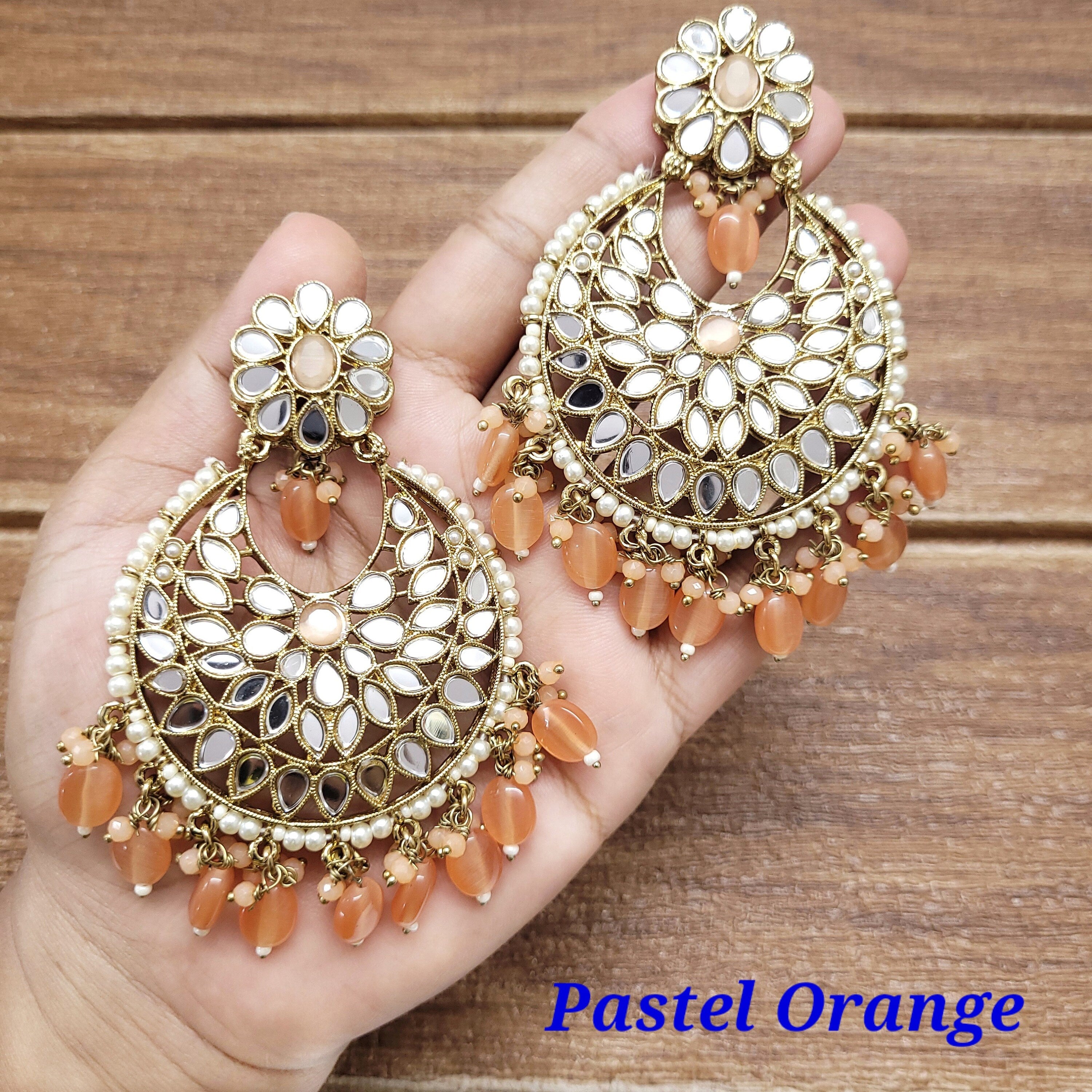 Mirror Chandbali Earrings/Kundan Earrings/Kundan Chandbali/Drop Earrings/Wedding Earrings - Polki Bliss