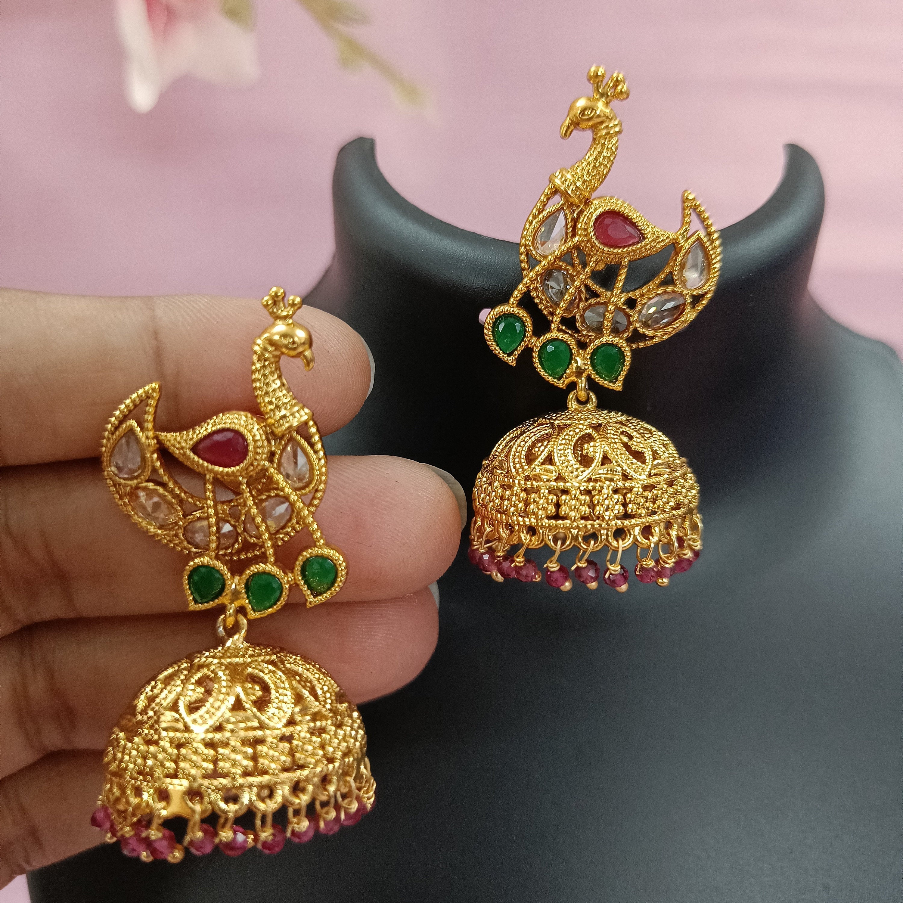 Indian CZ Jhumki/Gold Plated Polki Jhumki/Stone Jhumki/Indian Jewelry/Punjabi/Bridal Earring/Wedding Earrings - Polki Bliss