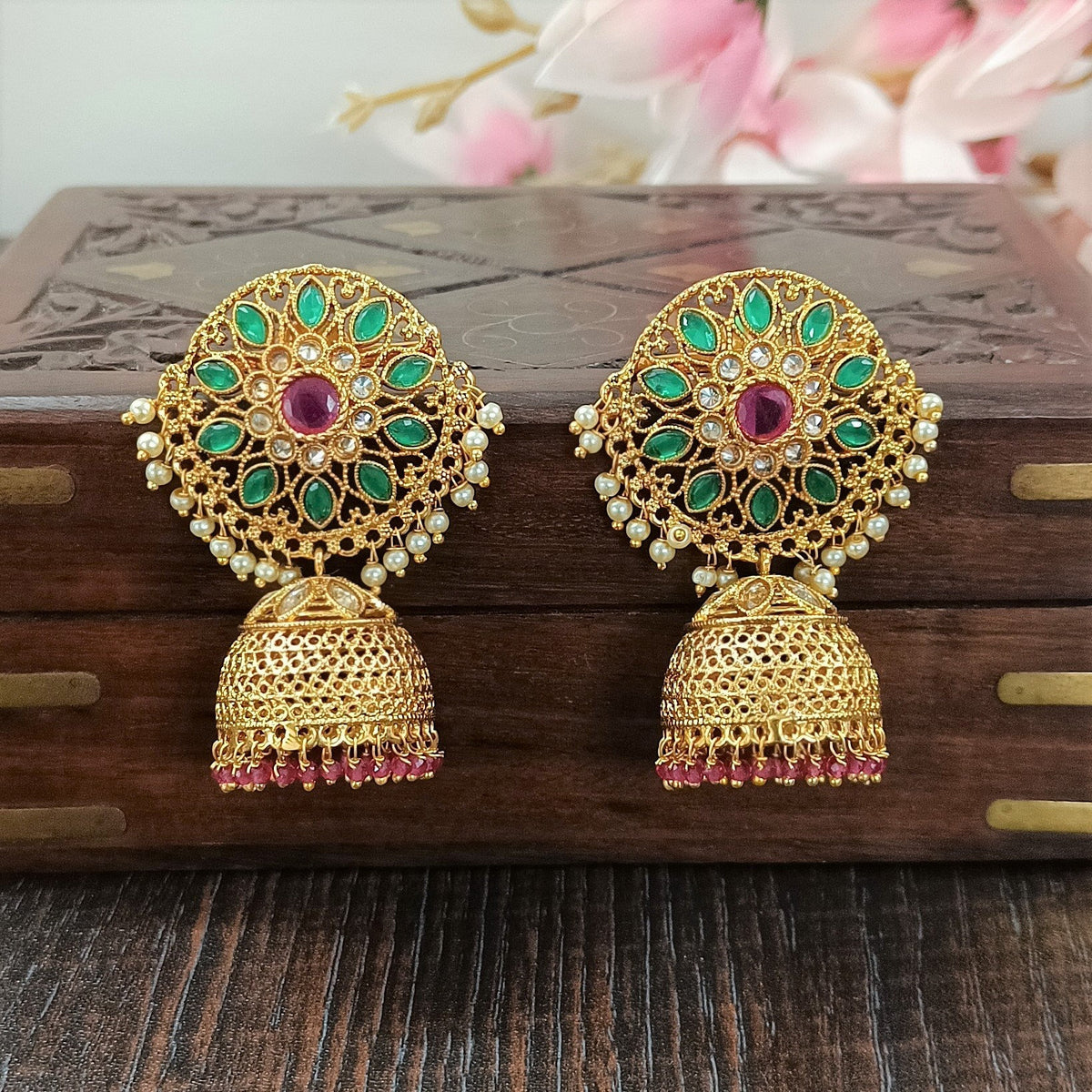 Indian CZ Jhumki/Gold Plated Polki Jhumki/Stone Jhumki/Indian Jewelry/Punjabi/Bridal Earring/Wedding Earrings - Polki Bliss